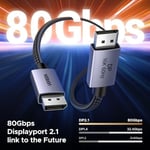 UGREEN 80Gbps DisplayPort Kablosu 2.1 16K@60Hz 8K@240Hz 4K@480Hz Ekran Bağlantı Noktası Kablosu 3.3FT DP Kablosu HDR, HDCP2.3, DSC1.2a, FreeSync, G-Sync, Alu Örgü Uyumlu Monitör, Grafik RTX 5090 4090