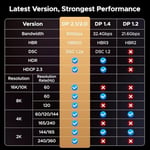 UGREEN 80Gbps DisplayPort Kablosu 2.1 16K@60Hz 8K@240Hz 4K@480Hz Ekran Bağlantı Noktası Kablosu 3.3FT DP Kablosu HDR, HDCP2.3, DSC1.2a, FreeSync, G-Sync, Alu Örgü Uyumlu Monitör, Grafik RTX 5090 4090