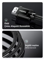 UGREEN 8K HDMI 2.1 Kablo desteği HDR10, eARC, PS5 için 3D, Xbox S, Monitör vb (1m), Gri