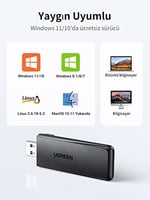 Ugreen AC1300 USB 3.0 1300Mbps 2.4/5Ghz Wi-Fi Kablosuz Alıcı Ağ Adaptörü