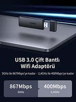 Ugreen AC1300 USB 3.0 1300Mbps 2.4/5Ghz Wi-Fi Kablosuz Alıcı Ağ Adaptörü
