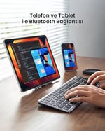 UGREEN Kablosuz Ultra İnce Sessiz Bluetooth İngilizce Q Klavye, Siyah, 15258