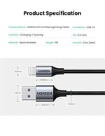 Ugreen Lightning iPhone Örgülü Data ve Şarj Kablosu Siyah 1 Metre