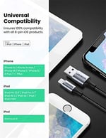 Ugreen, Mfi Lisanslı USB-A & Lightning Örgülü Data ve Şarj Kablosu, 2 Metre, Siyah, ‎60158