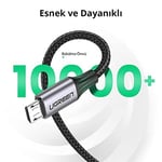 Ugreen Örgülü Micro-USB & USB-A Data ve Şarj Kablosu, 1 Metre, Beyaz