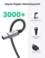 Ugreen USB-A to USB-B 2.0 Örgülü Yazıcı Kablosu 3 Metre