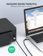 Ugreen USB-A to USB-B 2.0 Örgülü Yazıcı Kablosu 3 Metre
