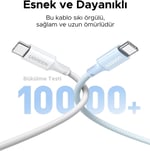 UGREEN USB-C 100W 5A QC PD Örgülü Hızlı Şarj Kablosu, 1 Metre, Mavi, 65253