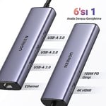 UGREEN USB C Bağlantı İstasyonu, 4K HDMI, Ethernet, PD 100W, 3 USB A 3.0 USB C Hub 5Gbps MacBook Pro/Air, iPad Pro/Air, Surface Pro/Go, Galaxy Tab/S23/S22, Steam Deck, Switch ile uyumlu