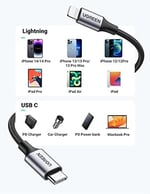 UGREEN USB C - Lightning Kablosu MFi Sertifikalı USB C Lightning Şarj Kablosu PD 3.0 iPhone 14, iPhone 13, iPhone 12, iPhone 11, iPhone SE, iPad 10.2 2021, AirPods vb. ile uyumludur. (1M)