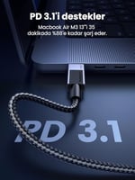 UGREEN USB-C to USB-C 240W PD Hızlı Şarj Kablosu, Uzay Grisi, 2m, 45068
