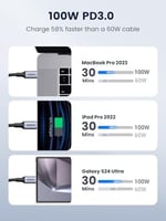 UGREEN USB C - USB C Kablosu, iPhone 16/16 Plus/16 Pro/16 Pro Max/15, MacBook Pro, iPad Pro, Dell XPS, Samsung Galaxy S24/S23/S22 Ultra, Anahtar, Piksel, 6.6FT Siyah için USB C Şarj Kablosu(2m)