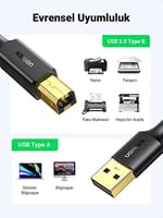 Ugreen USB den USB-B ye Yazıcı Tarayıcı Kablosu, 3 Metre - Seçenekler: 1,5m, 5 metre, 10FT
