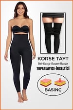Ultra Yüksel Bel Silikonlu Karın Basen Kalça Ve Toparlayıcı Kaydırmaz Siyah Korse Tayt