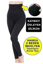 Ultra Yüksel Bel Silikonlu Karın Basen Kalça Ve Toparlayıcı Kaydırmaz Siyah Korse Tayt
