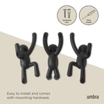 Umbra Buddy Kanca, Ceketler, Şallar, Çantalar, Sırt Çantası, Havlular ve Daha Fazlası İçin Dekoratif Duvar Askısı, 3'lü Set, Siyah