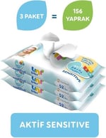 Uni Baby Aktif Sensitive Islak Mendil 3x52 156 Yaprak - Seçenekler: 3*52 Yaprak, 3*52 Yaprak 2li paket