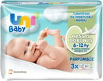 Uni Baby Hassas Dokunuş 156 Yaprak Parfümsüz Islak Mendil, Beyaz, 6-12 Ay (3 x 52 Adet)