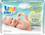 Uni Baby Hassas Dokunuş 156 Yaprak Parfümsüz Islak Mendil, Beyaz, 6-12 Ay (3 x 52 Adet)