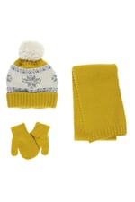 Unisex Bebek Sarı Atkı Bere Eldiven Seti 1-3 Yaş