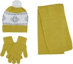 Unisex Çocuk Sarı Atkı Bere Eldiven Set 8-12 Yaş