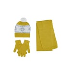 Unisex Çocuk Sarı Atkı Bere Eldiven Set 8-12 Yaş