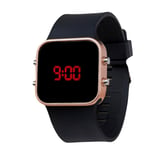 Unisex Rose Renk Siyah Silikon Kordon Dijital Led Kadın Kol Saat ST-303697