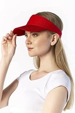 Unisex Uv Koruyucu Vizör Kasket Siperlik Tenis Şapka Kırmızı-Siyah Set