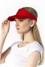 Unisex Uv Koruyucu Vizör Kasket Siperlik Tenis Şapka Kırmızı-Siyah Set