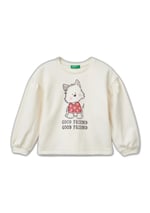 United Colors of Benetton Arkası Logo Detaylı Önü Baskılı Balon Kol Sweatshirt Sweatshirt Kız çocuk