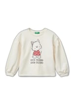 United Colors of Benetton Arkası Logo Detaylı Önü Baskılı Balon Kol Sweatshirt Sweatshirt Kız çocuk