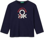 United Colors of Benetton Çok Renkli Logo Baskılı Bisiklet Yaka Uzun Kollu T-Shirt Erkek Çocuk T-Shirt, Lacivert, XS