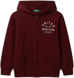 United Colors of Benetton Erkek Çocuk Pembe-Lila Önü Logo Detaylı Fermuarlı Kapüşonlu Sweatshirt, 225A3J68C505C - Seçenekler: 6-7 Yıl, 7-8 Yıl