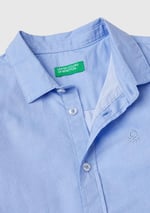 United Colors of Benetton Erkek Çocuk Mavi Göğsü İşlemeli Logolu Armürlü Uzun Kollu Gömlek