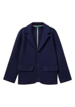 United Colors of Benetton Erkek Çocuk Lacivert Logo İşlemeli Yama Cepli Blazer Ceket