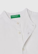 United Colors of Benetton Erkek Çocuk Ekru Keten Karışımlı Hakim Yaka Kısa Kollu Gömlek