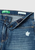 United Colors of Benetton Erkek Çocuk Denim Arka Cebi Logolu Yırtıklı Dört Cepli Denim Pantolon