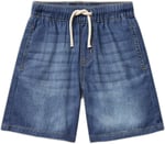 United Colors of Benetton Erkek Çocuk Koyu Denim Arka Cebi Logo İşlemeli Büzgü İpli Denim Bermuda Şort