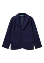 United Colors of Benetton Erkek Çocuk Lacivert Logo İşlemeli Yama Cepli Blazer Ceket