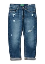 United Colors of Benetton Erkek Çocuk Denim Arka Cebi Logolu Yırtıklı Dört Cepli Denim Pantolon