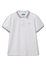 United Colors of Benetton Erkek Çocuk Beyaz Desenli Çizgili Polo T-Shirt