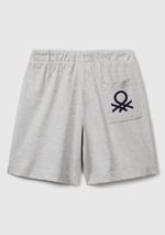 United Colors of Benetton Erkek Çocuk Gri Melanj Arka Cebi Logo Baskılı Beli İpli Şort