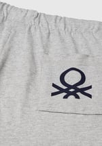 United Colors of Benetton Erkek Çocuk Gri Melanj Arka Cebi Logo Baskılı Beli İpli Şort