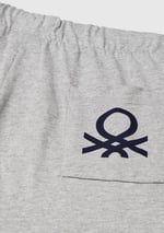 United Colors of Benetton Erkek Çocuk Gri Melanj Arka Cebi Logo Baskılı Beli İpli Şort