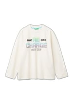 United Colors of Benetton Erkek Çocuk Ekru 3 Boyutlu Efektli Çok Renkli Baskılı Uzun Kollu T-Shirt