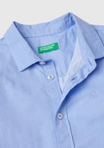 United Colors of Benetton Erkek Çocuk Mavi Göğsü İşlemeli Logolu Armürlü Uzun Kollu Gömlek