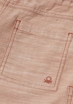 United Colors of Benetton Erkek Çocuk Bej Dokuma Kumaş Logo İşleme Detaylı Büzgü İpli Bermuda Şort