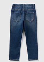 United Colors of Benetton Erkek Çocuk Koyu Denim Arkası Logo İşlemeli 5 Cepli Düz Kesim Denim Pantolon