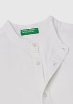 United Colors of Benetton Erkek Çocuk Ekru Keten Karışımlı Hakim Yaka Kısa Kollu Gömlek
