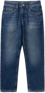 United Colors of Benetton Erkek Çocuk Koyu Denim Arkası Logo İşlemeli 5 Cepli Düz Kesim Denim Pantolon